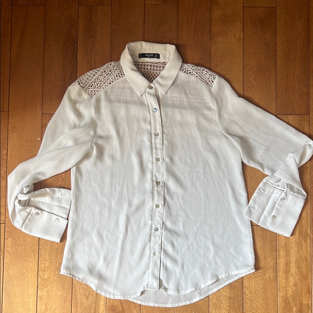 Mango White Lace Shoulder Blouse